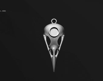 Crow Skull Pendant with Bezel for 4mm Stone STL Digital File for 3D Printing