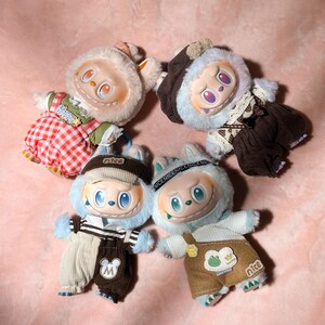Labubu Doll Clothes Set Adorable Vintage Outfits Cartoon Style with Bow Hat Frog Details Pop Mart Labubu Accessories labubu Girl Charm Set