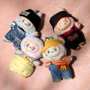 Labubu Boy Doll Outfit Set Cute Cartoon Denim Clothes Macaron Color Pop Mart Accessories Plush Bag Charms Ideal Holiday Festive Presents