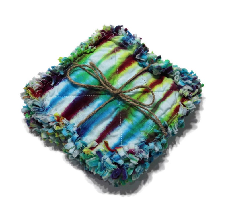 Set of 4 Large Mug Rugs Hand Dyed Quilted Rag Coasters Etsy