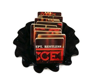 ACCEPT Reclaimed Restless and Wild music album wood coasters with vinyl record bowl