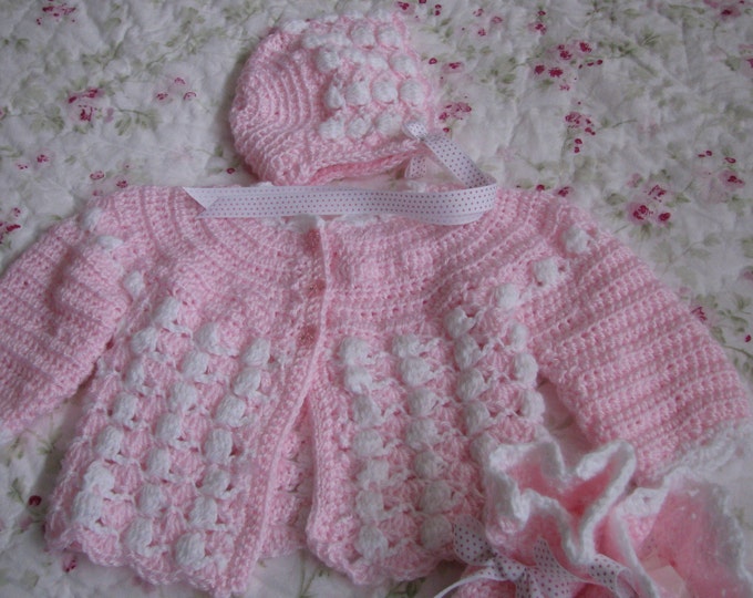 Pink Newborn Baby Girl Sweater Set Hat Booties 3 Piece Set Etsy