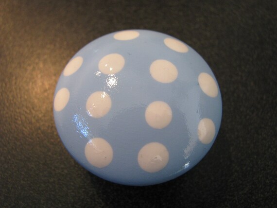 Drawer Knobs Blue And White Polka Dot Drawer Knob Etsy