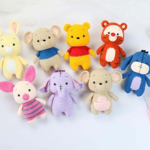 PATRÓN DE CROCHET 8EN1 PDF Winnie the Pooh y sus amigos juguete amigurumi fácil para bebé Winnie the Pooh Piglet Tigger Conejo Eeyore Lump Roo y Kanga