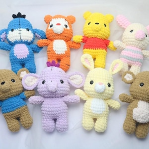 8in1 PDF PATTERN Winnie the Pooh and Friends, crochet pattern, easy amigurumi baby toy, Eeyore, Roo, Piglet, Tigger, Rabbit