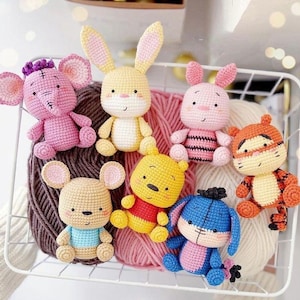 PATRÓN DE CROCHET 7EN1 PDF Winnie the Pooh y sus amigos juguete amigurumi fácil para bebé Winnie the Pooh Piglet Tigger Conejo Eeyore Lump Roo