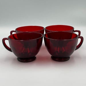 Tazas de té/ponche de cristal rojo rubí Royal de Anchor Hocking, estilo vintage - Juego de 4