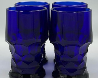 Vintage Viking Glass Georgian Cobalt Blue Tumblers Set of 4