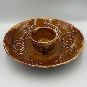 Ciotola per patatine e salsa originale Dryden Pottery "Ozark Frontier", pezzo unico, vintage.