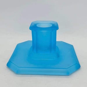 Vintage Tiffin Blue Satin Square Candlestick Holder