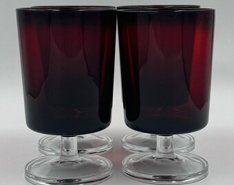 Juego de 4 copas de vino tinto rubí vintage Luminarc Arcoroc France “Cavalier”