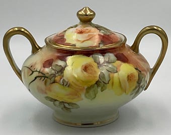 Azucarero antiguo de porcelana TE-OH pintado a mano con tapa, de la época japonesa.