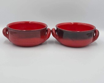 Ceramiczne miski Vintage De Silva w kolorze czerwono-czarnym z ombre i szkliwioną glazurą z uchwytami, wyprodukowane we Włoszech