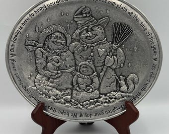Vintage Carson Statesmetal Pewter Snowman Friendship-Pass It On Plate