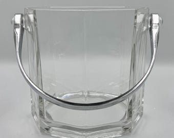 Cubitera vintage Luminarc Octime de cristal con asa de metal cromado