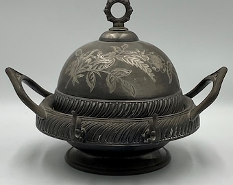 Antique Aurora Silver Plate Co Warranted Quadruple Silver-plated Covered Butter Dish 166