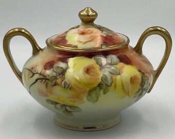 Antique TE-OH China Hand Painted Covered Sugar Bowl from Nippon Era