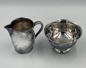 Vintage Wm Rogers verzilverde melkkan en suikerpot, Paul Revere-reproducties