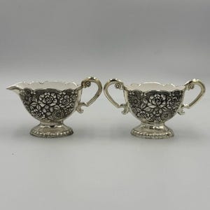 Vintage Eales 1779 Silver Enamel Lined Creamer & Sugar Set