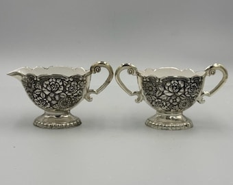 Conjunto vintage de cremeira e açucareiro Eales 1779 em prata esmaltada.