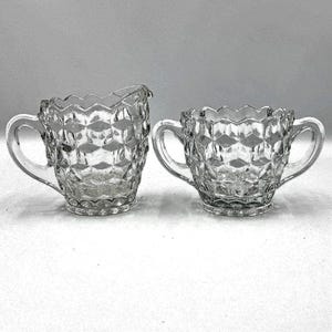 Vintage Fostoria American Clear Glass Cubist Open Sugar & Creamer Set.