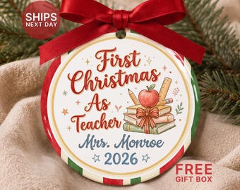 First Christmas as Teacher Ornament Personalized Apple Books Teacher Keepsake Custom First Year Teacher Decoration Appreciation Gift(SO-66)