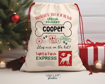 Personalized Christmas Dog Gift Bag: Santa Paws Sack