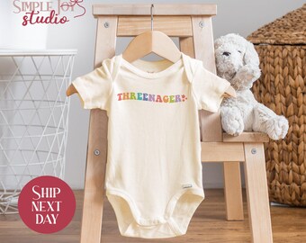 Threenager Birthday Outfit, Funny Baby Bodysuit, Rainbow Baby Shower Gift, Cute Infant Clothes, Baby Milestone Outfit(SK-BIR37)