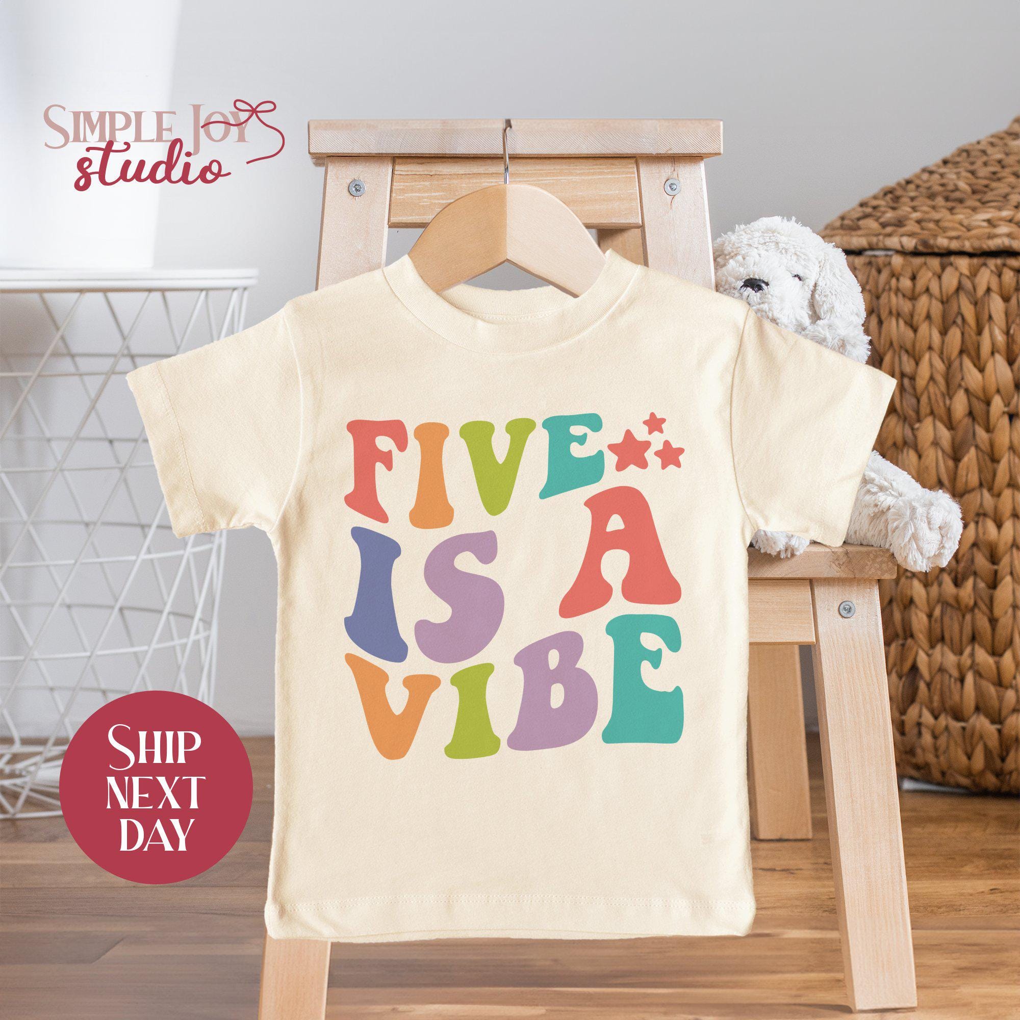 Five Is A Vibe Birthday Toddler Shirt, 5th Birthday Shirt for Kids, Retro Birthday Shirt, Fun Kids Party Outfit(SK-BIR38)