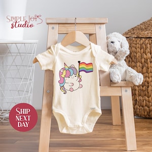 Unicorn Rainbow Pride Baby Bodysuit, LGBTQ Baby Outfit, Cute Gender Neutral Baby Clothes, Pride Month Infant Apparel(SK-PRI14)