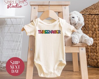 Threenager Birthday Onesies® Brand, Funny Infant Bodysuit, Cute Baby Gift, 3rd Birthday Outfit, Soft Cotton Baby Clothes(SK-BIR56)