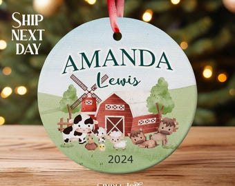 Personalized Farm Animal Ornament: Custom Kids Christmas Tree Decoration