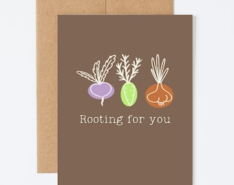 Tarjeta de felicitación de aliento "RAÍZ POR TÚ VEGETALES" - Interior en blanco