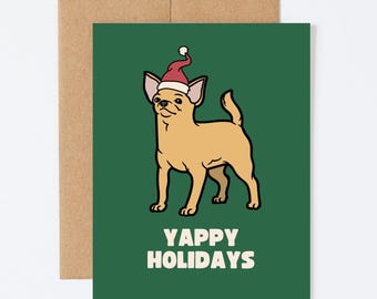 YAPPY HOLIDAYS DOG - Cute Holiday/Christmas Greeting Card - Blank Inside