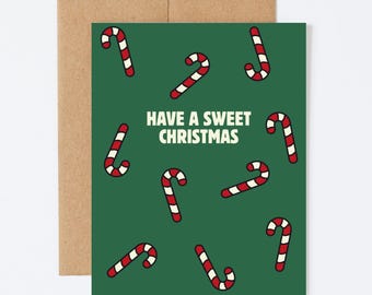 SWEET CANDY CANE - Holiday/Christmas Greeting Card - Blank Inside