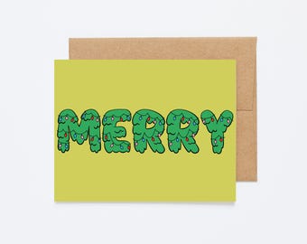 BLOCKY TREE LETTERS- Cute Holiday/Christmas Greeting Card - Blank Inside