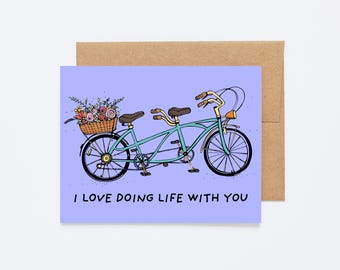 TANDEM LOVE - Romantic Greeting Card - Blank Inside