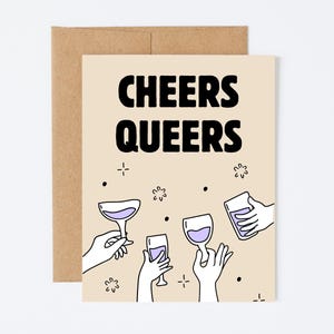 CHEERS QUEERS - LGBTQIA+ Wedding/Engagement Greeting Card - Blank Inside
