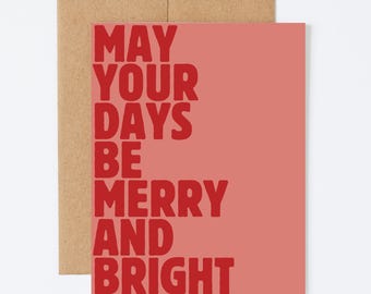 MERRY & BRIGHT BLOCKS - Holiday/Christmas Greeting Card - Blank Inside