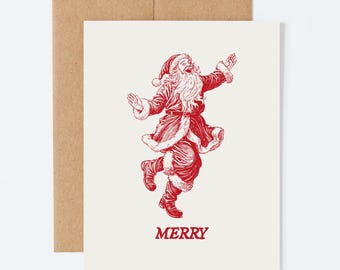 MERRY SANTA - Simple / Minimalist Holiday Christmas Greeting Card - Blank Inside