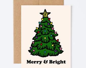 VINTAGE CHRISTMAS TREE - Cute Holiday/Christmas Greeting Card - Blank Inside