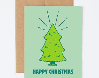 HAPPY CHRISTMAS TREE - Cute Holiday/Christmas Greeting Card - Blank Inside