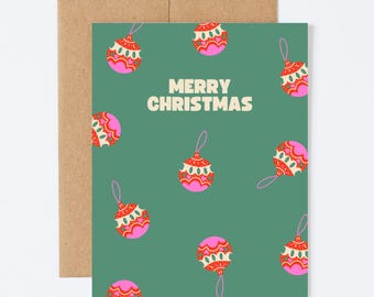 FESTIVE ORNAMENTS - Holiday/Christmas Greeting Card - Blank Inside