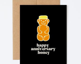 Tarjeta romántica de aniversario de miel - Tarjeta de felicitación de aniversario - Interior en blanco