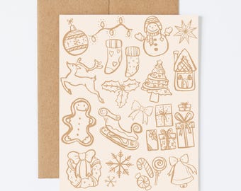 SKETCH DRAWINGS CHRISTMAS - Simple/Minimal Holiday Christmas Greeting Card - Blank Inside