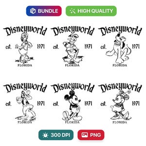 Bundle vacances en famille PNG, souris et amis png, voyage en famille png, Floride est 1971 png, mode vacances png, ensemble de personnages de dessins animés png