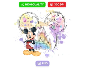 Retro Aquarela Mickey Mouse e Minnie Est 1928 Png Bundle, Férias em Família Png, Fazendo Memórias Png, Viagem em Família 2025, Download Digital