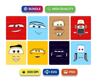 Cars Face Svg, Cars Png,Svg For Cricut, Costume Png Svg Lightning McQueen Svg, Cars Svg Png Bundle, Cars Shirt Design Bundle, Digital File