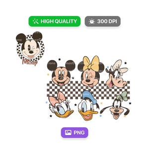 Bundle png damier souris et amis, silhouette souris et amis, souris rétro et amis, animaux png, fichiers png pour sublimation