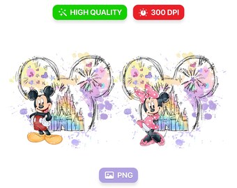 レトロ水彩画のミッキーマウスとミニー（1928年設立）PNGバンドル